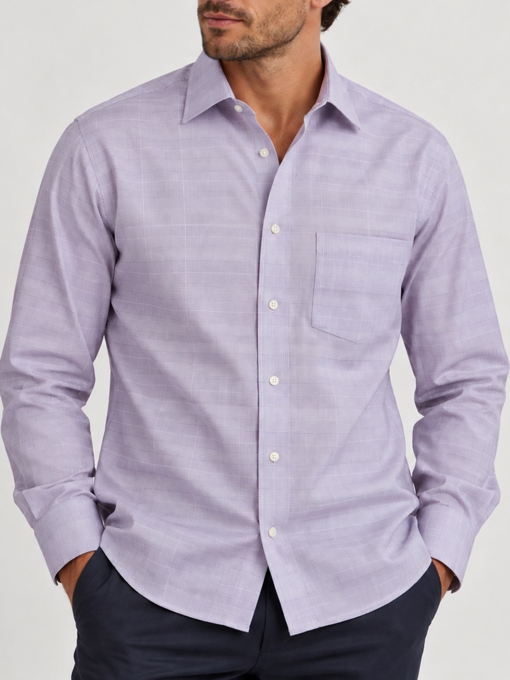 Jos. A. Bank Traveler Slim Fit Purple Check Dress Shirt 15.5 33